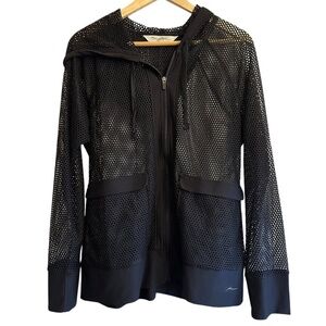 Gottex Black honeycomb Mesh Full Zip up Hoodie Women's Size XL Pockets Gym
